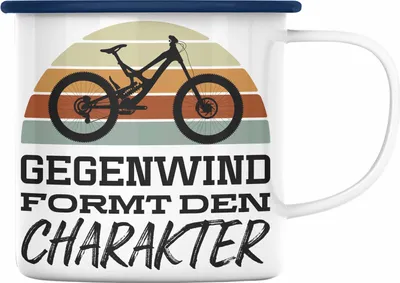 Produktbild von Trendation - Fahrrad Radfahrer Geschenk Rennrad Bike Geschenkideen Emaille Tasse Fahrradfahrer Emaille Emaille Tasse (Blau)