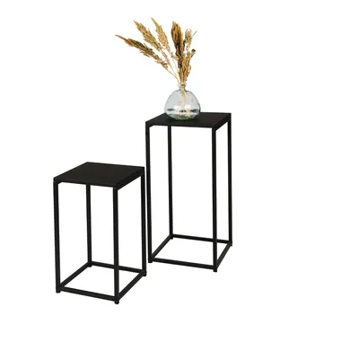 Obrázok produktu pre Sada 2 stolíkov - Minimalistický kovový dizajn - Moderné konferenčné stolíky s výškou 74 cm a 54 cm - Stolíky do obývačky - Čierna farba