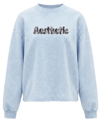 Produktbild von Damen Langarm Strick-Sweatshirt mit Rundhalsausschnitt aus Baumwollmischung, blau, Größe S