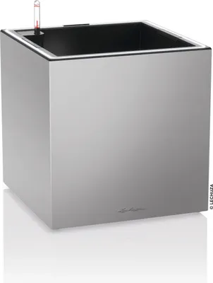Produktbild von LECHUZA-Pflanzgefäß CANTO Premium 40 LED Low Silber Metallic | mit Bewässerung und Pflanzeinsatz | Metallic-Oberfläche | 40 x 40 x 40 cm | 13788