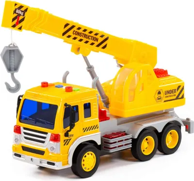 Produktbild von Kranwagen LKW Kinder Spielzeug CITY gelb Schwungrad Fahrzeug mit Licht Sound