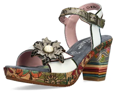 Produktbild von Laura Vita Damen Sandalette Blüte Schmuckstein Kork NELLAO 31, Größe:38 EU, Farbe:Grau