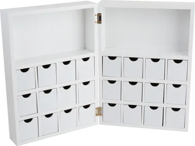 Produktbild von VBS Klappschränkchen / Adventskalender, MDF-Holz weiß lackiert