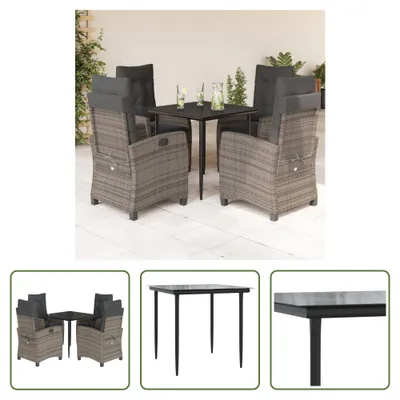 Produktbild von The Living Store 5-tlg. Garten-Essgruppe mit Kissen Grau Poly Rattan
