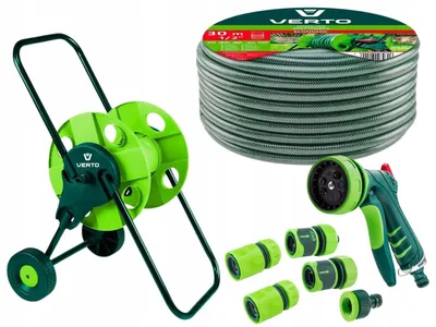 Produktbild von VERTO Schlauchwagen mit Schlauch 1/2 Zoll 30 m + Wasserspritze + 3 x Schlauchverbinder, Wasserstop, Hahnverbinder - Gartenbewässerung Komplettes