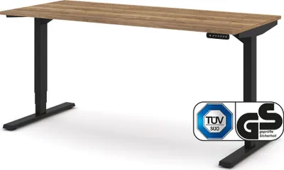 Produktbild von ASSMANN Elektrisch höhenverstellbarer Schreibtisch Y-Line Eiche Tabak Schwarz, 160x70cm, Memoryfunktion, Kollisionsschutz, 2-fach-Motorik