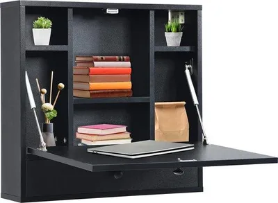 Productafbeelding van Famanu wandklaptafel met opbergruimte en lade - zwart