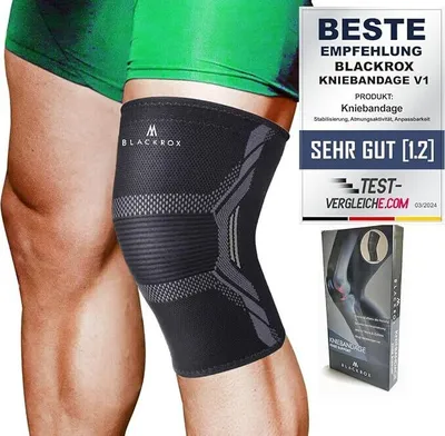 Produktbild von BLACKROX Kniebandage Damen & Herren, Meniskus Kompressions Knie Bandage,Sportkniebandage, Sport Fußball, Joggen atmungsaktiv, schwarz, Gr. M