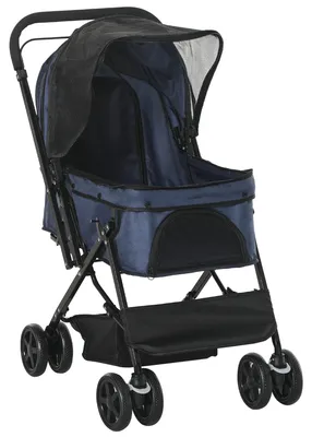 Image de Poussette pour chiens - Chariot pour animaux de compagnie - Petite poussette pour chiens - Bleu - Capote réglable