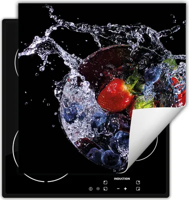 Produktbild von DarHaus Herdabdeckplatte 50x52 cm Anti Rutsch Matte Aufrollbar, schwarz - wasser  Obst