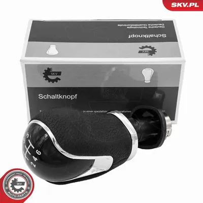 Image de Pommeau de levier de vitesses ESEN SKV 6 rapports, chrome/noir, en plastique, pour SEAT Leon ST (5F8), Leon berline (5F1) et Ibiza IV berline (6J5, 6P1)