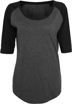 Produktbild von Build Your Brand BY022 | Ladies 3/4 Contrast Raglan Damen T-Shirt - Farbe: Charcoal (Heather)/Black - Größe: XXL