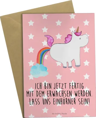 Produktbild von Mr. & Mrs. Panda Grußkarte Einhorn Pupsen - Rot Pastell - Geschenk, kommunionskarte, Unicorn, Lustig, osterkarten, Klappkarte, vatertagskarte, Freundin, einladungskarten