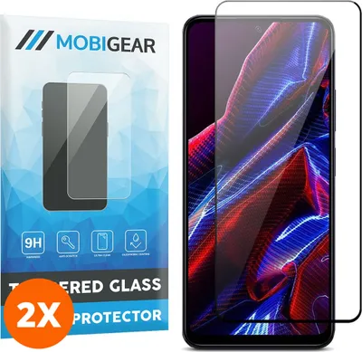 Produktbild von Mobigear Premium 4.99 POCO X5 Panzerglas Gehärtetes Glas Displayschutz - Hüllenfreundlich - Schwarz (2er Pack)