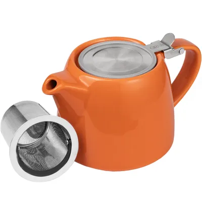 Image de ORNA Théière en céramique avec passoire, 550 ml, Orange, Petite théière avec verseuse pour le thé en vrac avec passoire en acier inoxydable, Céramique, Grès