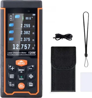Obrázok produktu pre Laserový diaľkomer PRO – merací rozsah 121 m – presný laserový diaľkomer – 2,4" LCD displej – digitálna vodováha – IP54
