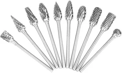 Produktbild von Freesset, 10 Stück, 2,35 mm Schaft – Hartmetall – Doppelschnitt – Ideal für Fräsarbeiten – Vemera