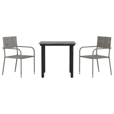 Produktbild von vidaXL 3-tlg. Garten-Essgruppe Grau und Schwarz Poly Rattan und Stahl