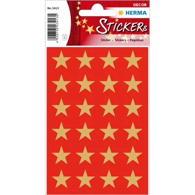 Produktbild von HERMA Sticker Sterne 5-Zackig, gold Ø 15 mm, Papier, Gold, Sternenmuster, Permanent, Sun, moon, stars, Weihnachten