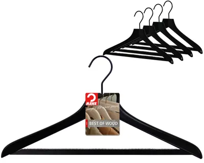 Zdjęcie produktu dla Niemieckie wieszaki MAWA mocne drewniane na ubrania loftowe czarne 5 sztuk