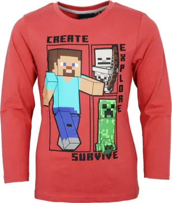 Produktbild von Minecraft Steve Creeper Kinder Jungen Langarmshirt Shirt – Rot / 116