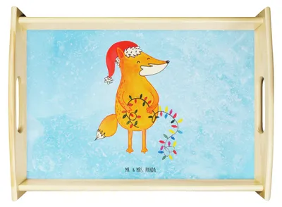 Produktbild von Mr. & Mrs. Panda tablett aus holz Fuchs Weihnachten - Eisblau - Geschenk, Heiligabend, Winter, Holztablett, Servier, Nikolaus, getränketablett, Serviertablett