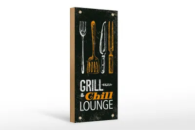 Produktbild von Holzschild  Grill & Chill Fleisch Grillen, 27 x 10 cm, Holzschilder Spruch Fleisch Grillbesteck
