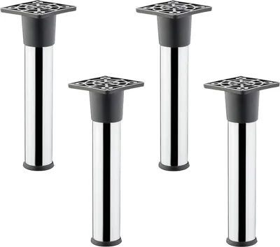Produktbild von 4 Stück Möbelfüße Alfa 150 mm (+ 10 mm) Ø 25 mm Chrom poliert höhenverstellbare Schrankbeine aus Stahl