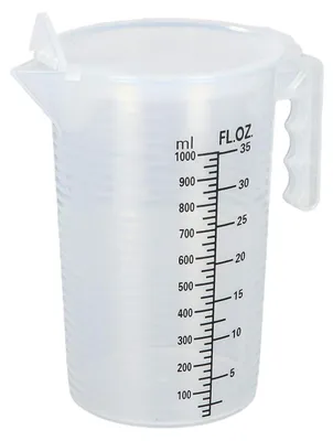 Productafbeelding van Maatbeker van 1000 ml met deksel, transparant kunststof, met handvat en schaalverdeling, geschikt voor de vaatwasser, hittebestendig