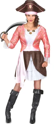 Imagen del producto de Disfraces de pirata para mujer, modelo "pirata", en colores rosa, blanco y marrón