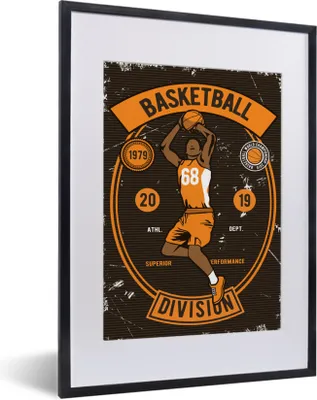 Produktbild von MuchoWow® MuchoWow® Gerahmtes Poster Mannshöhle - Basketball - Weinlese 30x40 cm - Poster mit zchwarzem Bilderrahmen - Wandposter Schlafzimmer