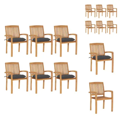 Produktbild von vidaXL Stapelbare Gartenstühle mit Kissen 6 Stk. Massivholz Teak -  Gartenstühle