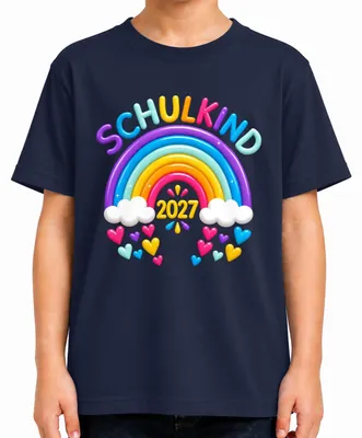 Produktbild von Schulkind 2027 Regenbogen Einschulung Erster Schultag Grundschule Kinder T-Shirt, Navy, 104