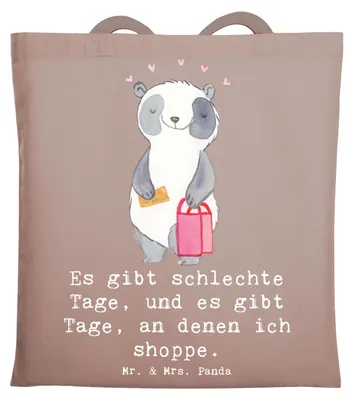 Produktbild von Mr. & Mrs. Panda dokumententasche Panda Shopping - Braun Pastell - Geschenk, Tote Bag, Einkaufen, Beutel, festivaltasche, Shoppen, Tasche, Schultasche, Jutebeutel
