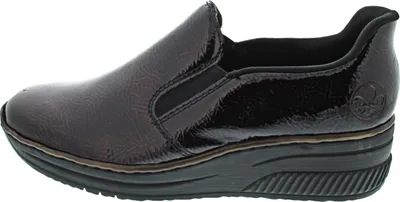 Produktbild von Rieker Damen Slipper Mokassin Rot Gr. 37 aus Leder mit Keilabsatz und Antistress Sohle
