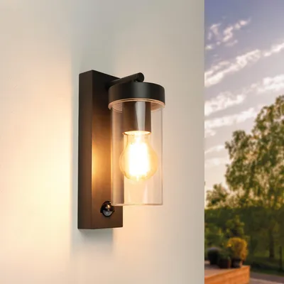 Produktbild von Ledvion Wandleuchte IP44 E27 schwarz sensor