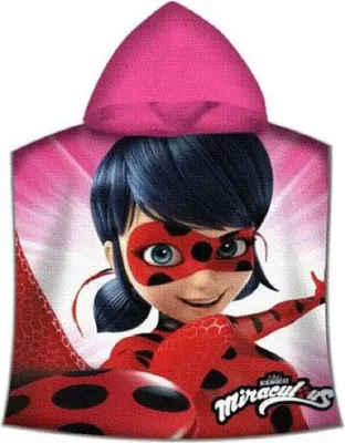 Produktbild von Miraculous Ladybug Kinder-Kapuzen-Bade-Poncho Pink 60x120 cm Bademantel Poncho