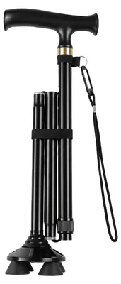 Produktbild von Faltbarer Gehstock - Teleskopischer Stützstock - 7-fache Höhenverstellung - Aluminiumlegierung und ABS - Zusammengeklappt 39,5 cm - Schwarz
