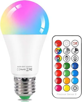 Productafbeelding van LED Gloeilamp E27 Kleurverandering met Afstandsbediening - 10W RGB + Koud Wit Dimbaar Sfeerlicht