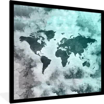 Produktbild von MuchoWow® MuchoWow® Gerahmtes Poster Weltkarte - Smoke - Grau 40x40 cm - Poster mit zchwarzem Bilderrahmen - Mit Rahmen - Wanddekoration Schlafzimmer