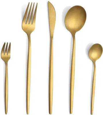 Produktbild von Unyqoos® 30-teiliges Besteckset Gold für 6 Personen – rostfreier Edelstahl, mattes Design, spülmaschinenfest, elegantes Tafelbesteck