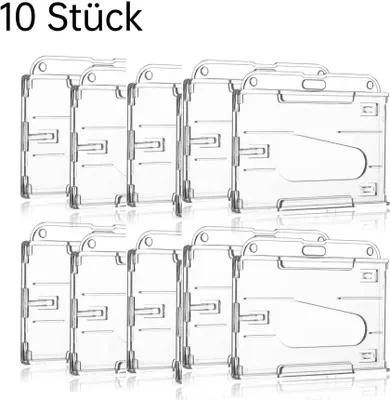 Produktbild von 10 Stück Hartplastik Ausweishülle, 2,1*3,5inch Transparent Kartenhalter Kartenschutz mit Daumenschlitz Vertikal ID Schutzhülle für Schule Büro, Horizontaler Ausweishülle