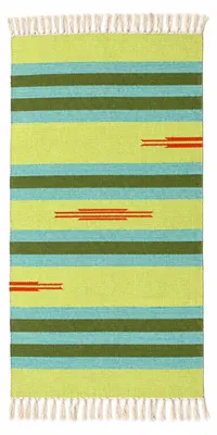 Produktbild von Kelim Teppich Grün Streifen Baumwolle Gabbeh 140 x 070 cm Handgewebt Fransen