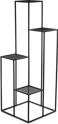 Produktbild von HowHomely Modern Pflanzenständer mit 4 Ablagen, Blumenhocker aus Metall Schwarz 110 cm Höhe - Blumenständer für das Haus