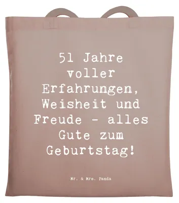 Produktbild von Mr. & Mrs. Panda Einkaufstasche Spruch 51. Geburtstag - Braun Pastell - Geschenk, festival tasche, Shopping, Geburtstagswünsche, Tote Bag, Geburtstagsparty, Alter, Uni