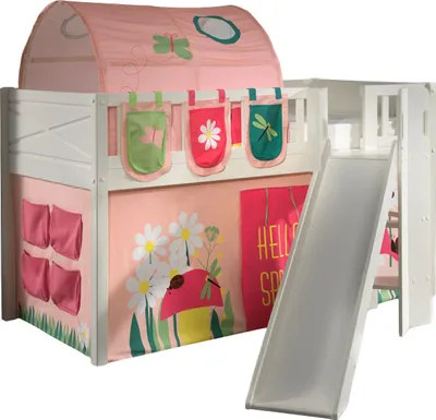 Produktbild von Kinderbett mit Rutsche Karyl Massivholz Weiß Textilset Spring 4