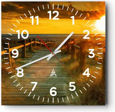 Produktbild von Wanduhr - Quadrat - Glasuhr - Fußgängerbrücke Strand Urlaub Sonne - 30x30cm - Schleichendes Uhrwerk - Lautlos - zum Aufhängen bereit - Dekoration Modern - Wanddekoration aus Glas - C4AC30x30-2786