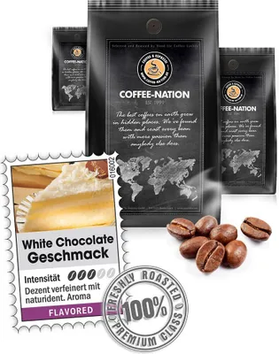 Produktbild von Kaffee WHITE CHOCOLATE aromatisiert von Coffee-Nation, 500g Bohnen