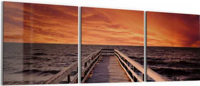 Produktbild von DEQORI Glasbild Echtglas 3x50x50 cm 'Steg ins Abendrot' Wandbilder XXL groß