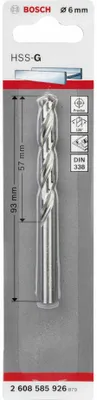 Image de Forets à métaux HSS-G, DIN 338, 6 x 57 x 93 mm, paquet de 1